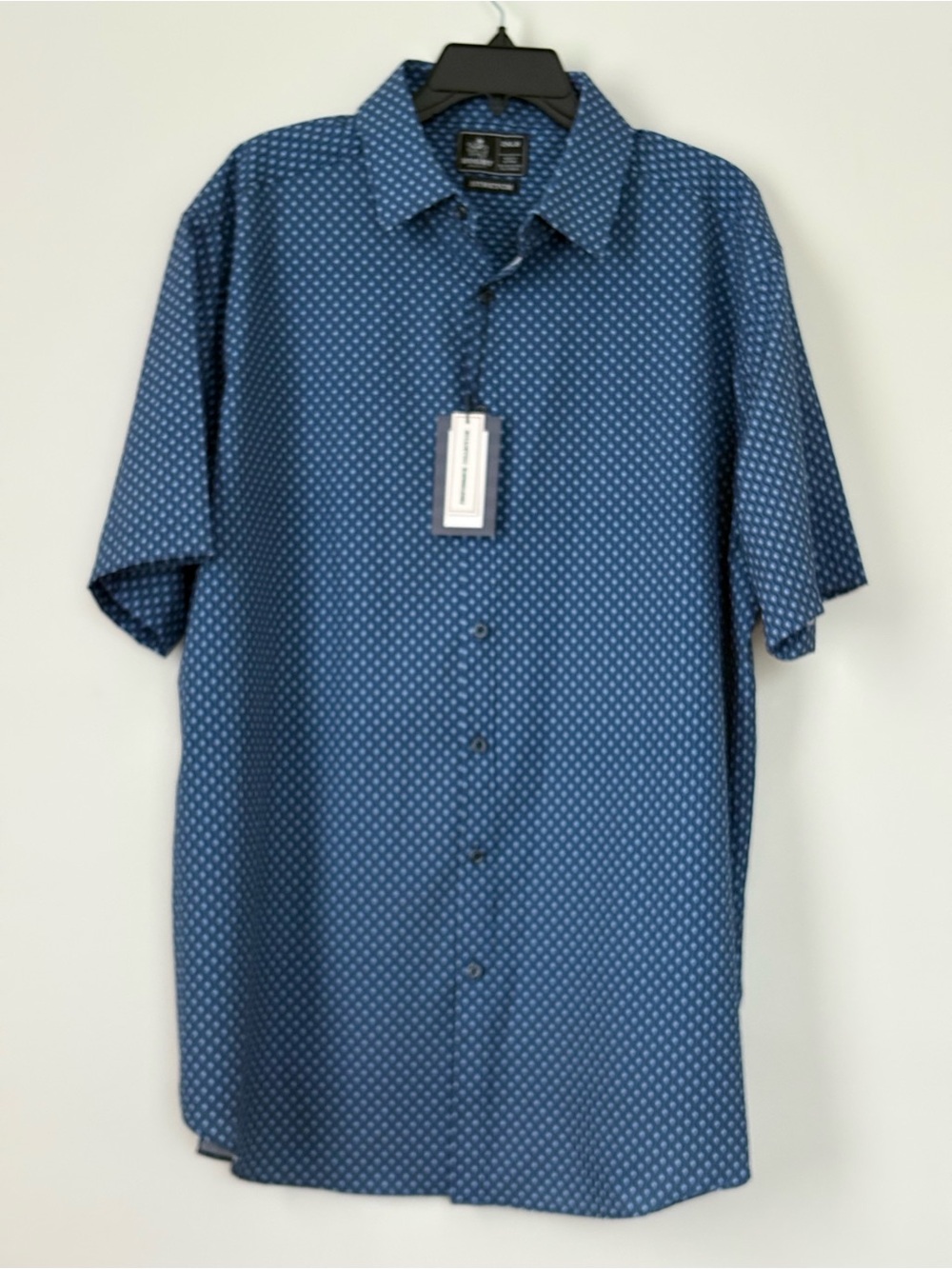 Rugby University Men’s 2XLB Blue Geometric Stretch Button Down Shirt NWT